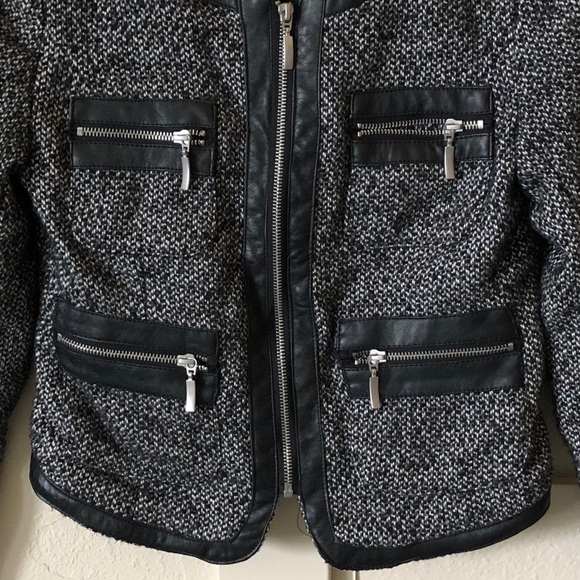 Tweed jacket with faux leather trim - Picture 2 of 7